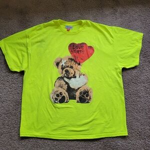 Headgear Classics Graphic 'Love Hurts' Teddy Bear Tee - Neon Yellow / Green 2XL